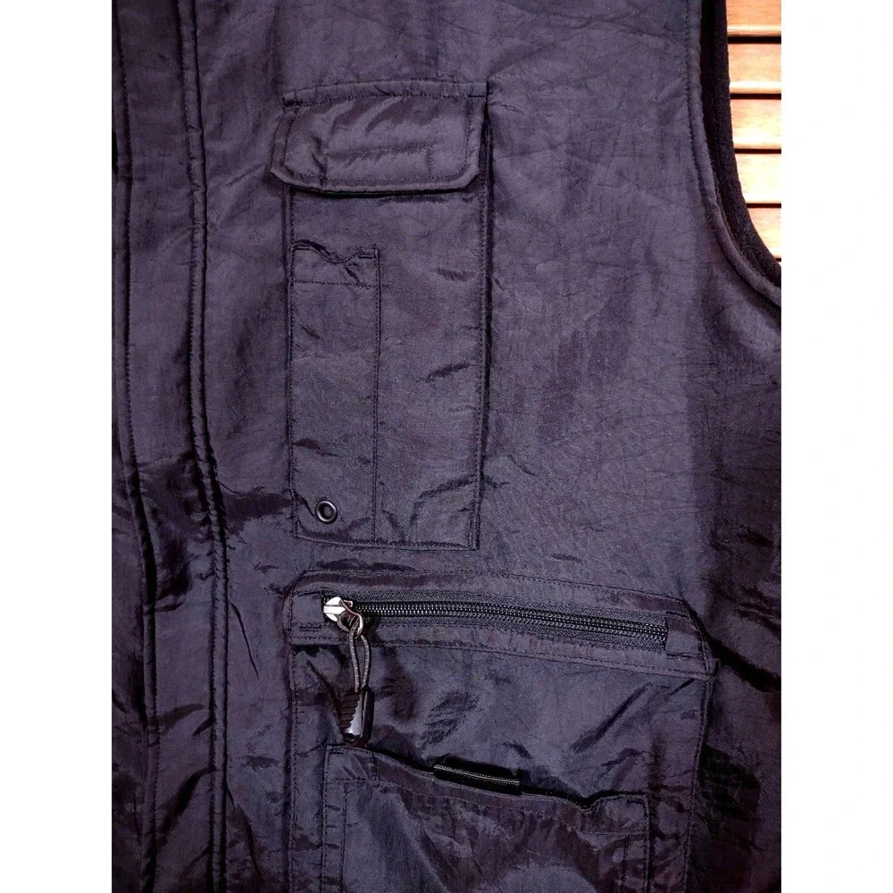 90s‎ Vintage Gap Vest Mens XL Black Utility Multi Pocket Fleece Lined Gorpcore